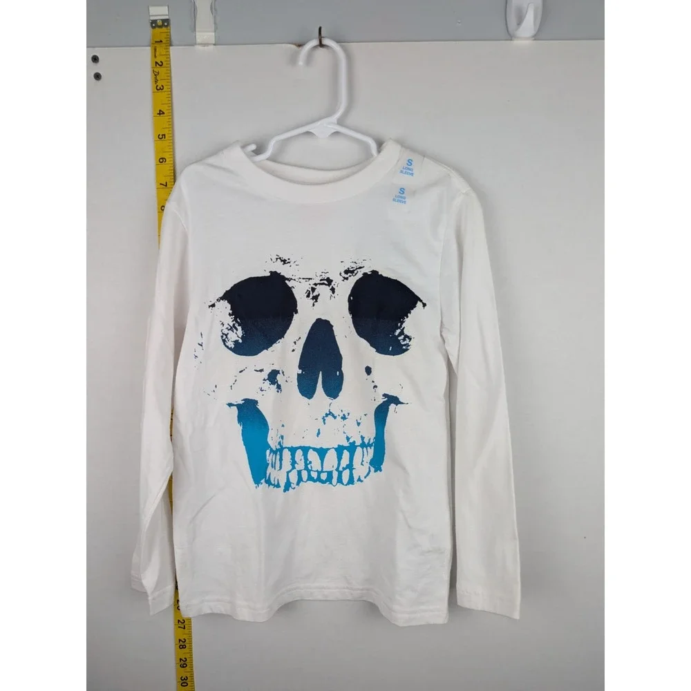 The Children's Place Boys Skull Graphic Long Sleeve Tee White Blue Size S 5/6